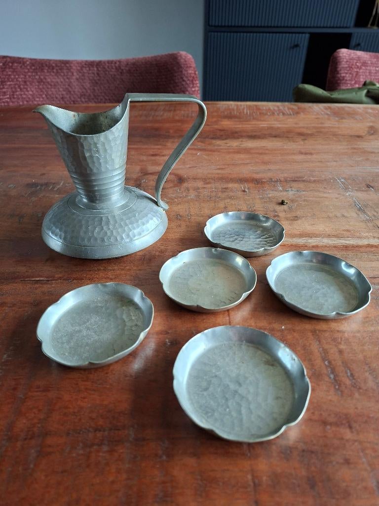 Banka tinnen karaf en bordjes, Ophalen of Verzenden