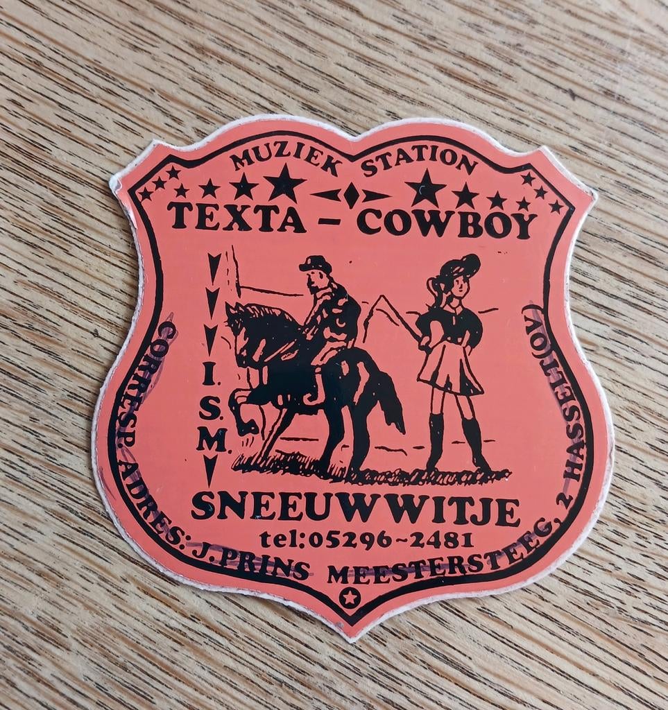 Sticker piraat zender Texta Cowboy /Sneeuwwitje HASSELT Ov., Ophalen of Verzenden, Zo goed als nieuw