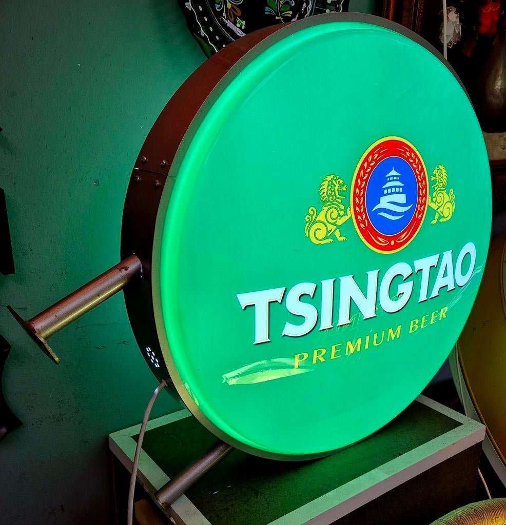 Dubbelzijdige lichtbak, lichtreclame Tsingtao bier, Ophalen, Lichtbak of (neon) lamp