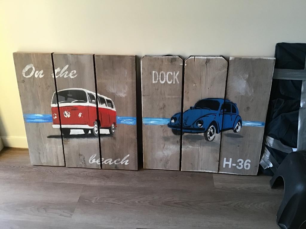 Houten schilderijen, Ophalen, 50 tot 75 cm, Zo goed als nieuw, Schilderij