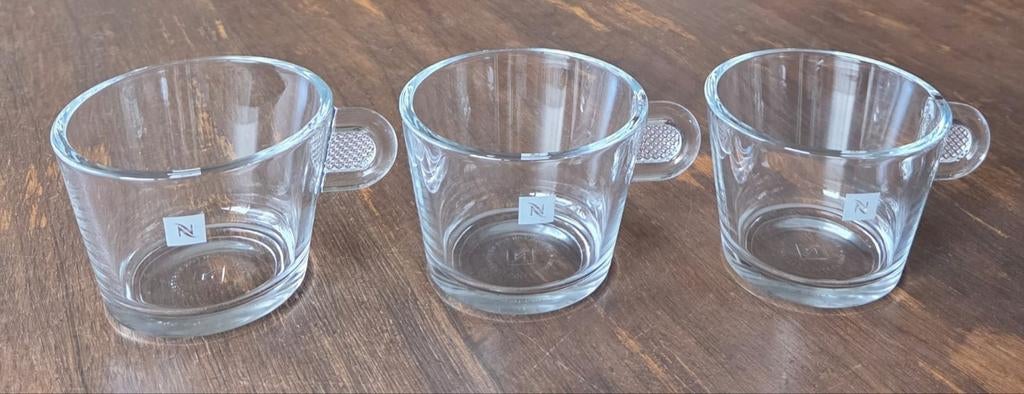 3 Nespresso glazen koffiekopjes Inhoud 150 ml, Ophalen of Verzenden