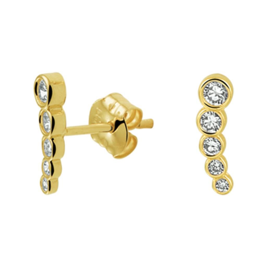 Gouden oorknopjes met 5 briljantgeslepen zirkonia's -14KRT, Met strass, Nieuw, Ophalen of Verzenden, Knopjes of Stekers