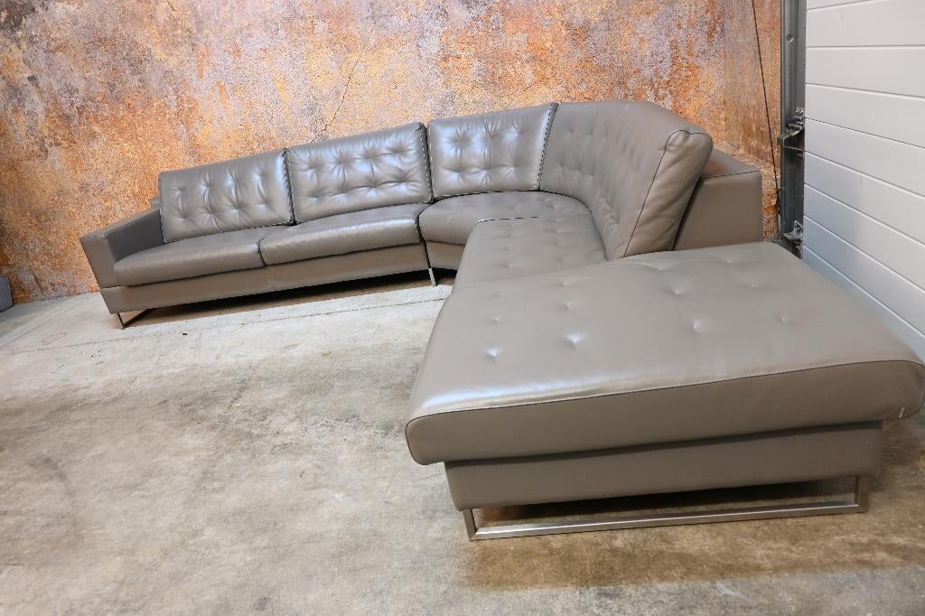 ZGANieuw taupekleurige leren Leolux Cuno design hoekbank, Leolux, Leolux, Hoekbank, 300 cm of meer