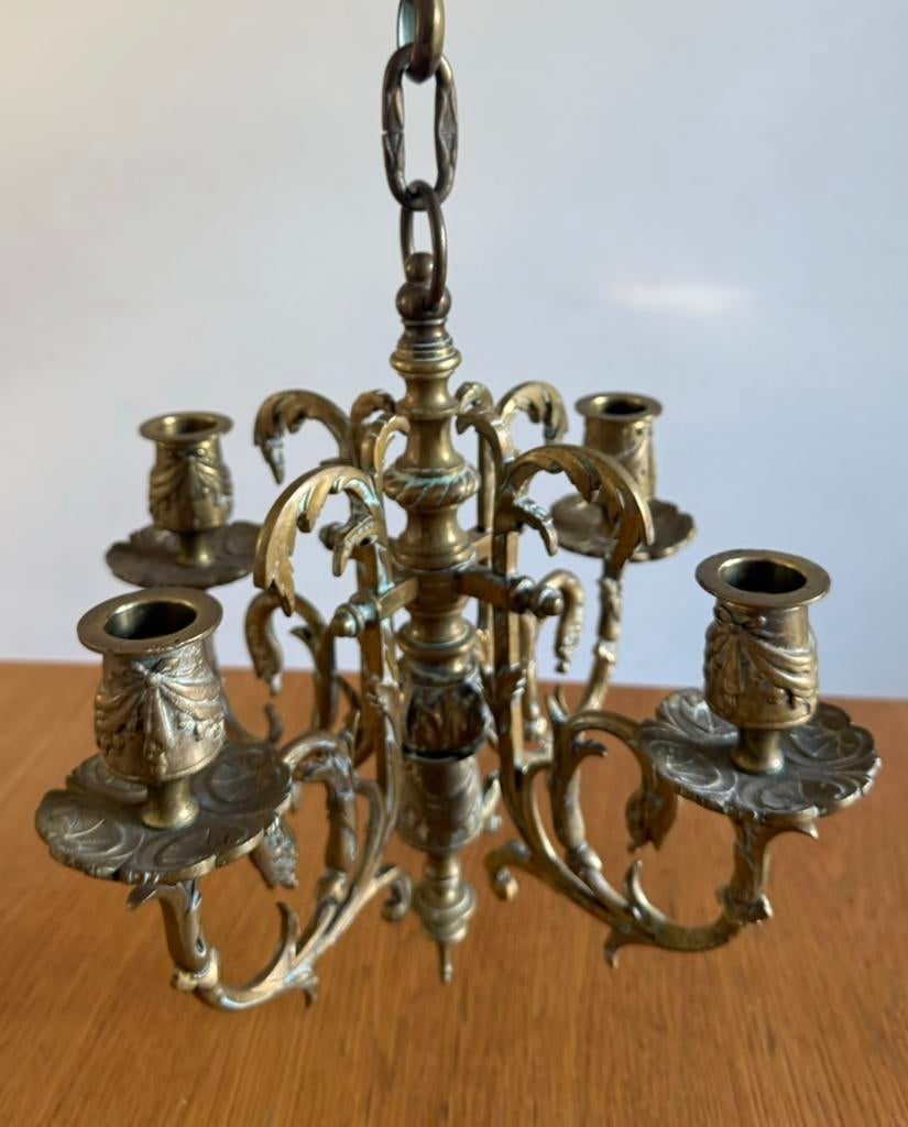 Antieke Franse kroonluchter / kandelaar - messing design, Ophalen of Verzenden, Koper of Brons