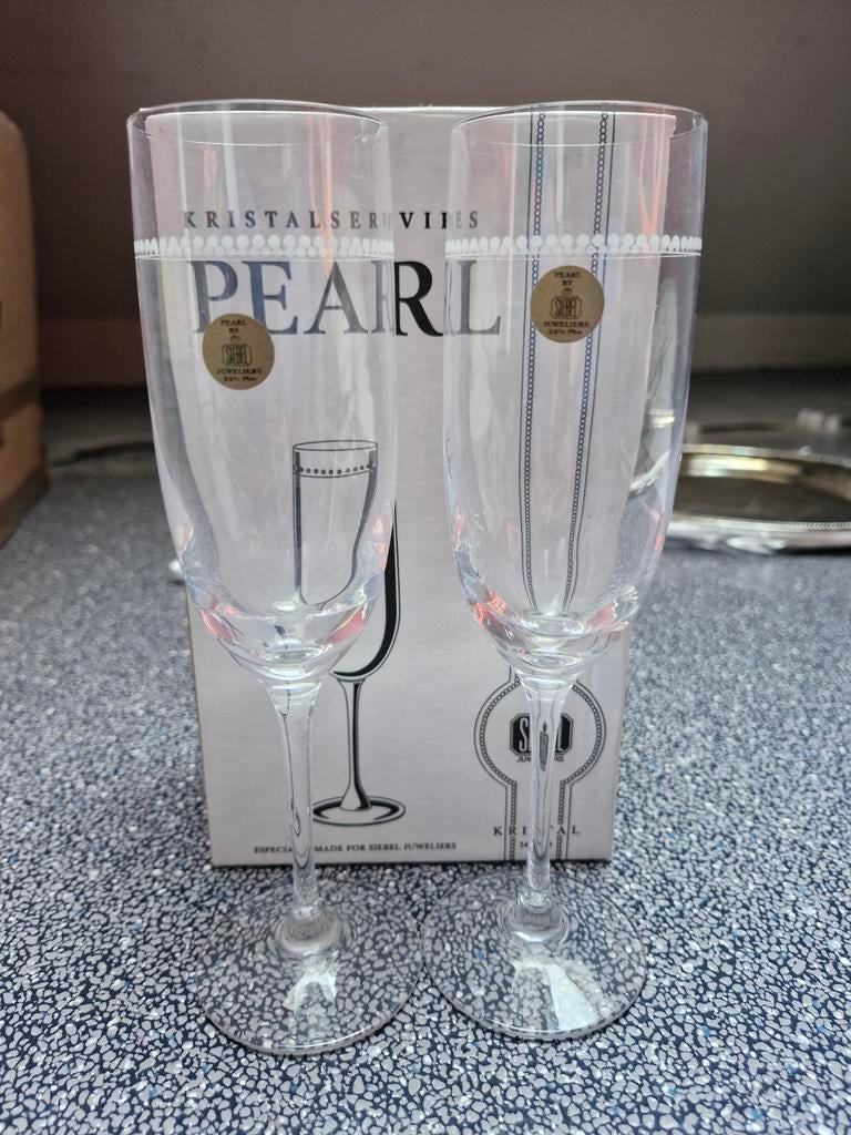 Set van 2 kristallen champagneglazen Pearl Siebel, Ophalen of Verzenden