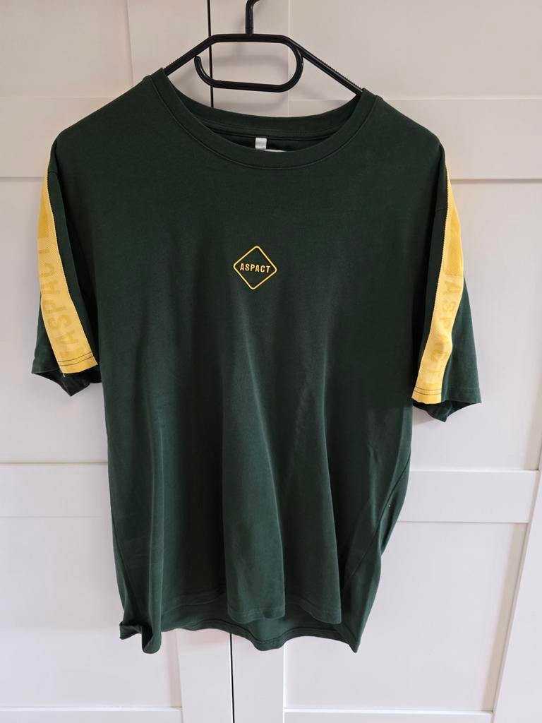 Aspact T-shirt Groen met Gele Strepen Maat M, Kleding | Heren, T-shirts, Maat 48/50 (M), Aspact, Ophalen of Verzenden, Zo goed als nieuw