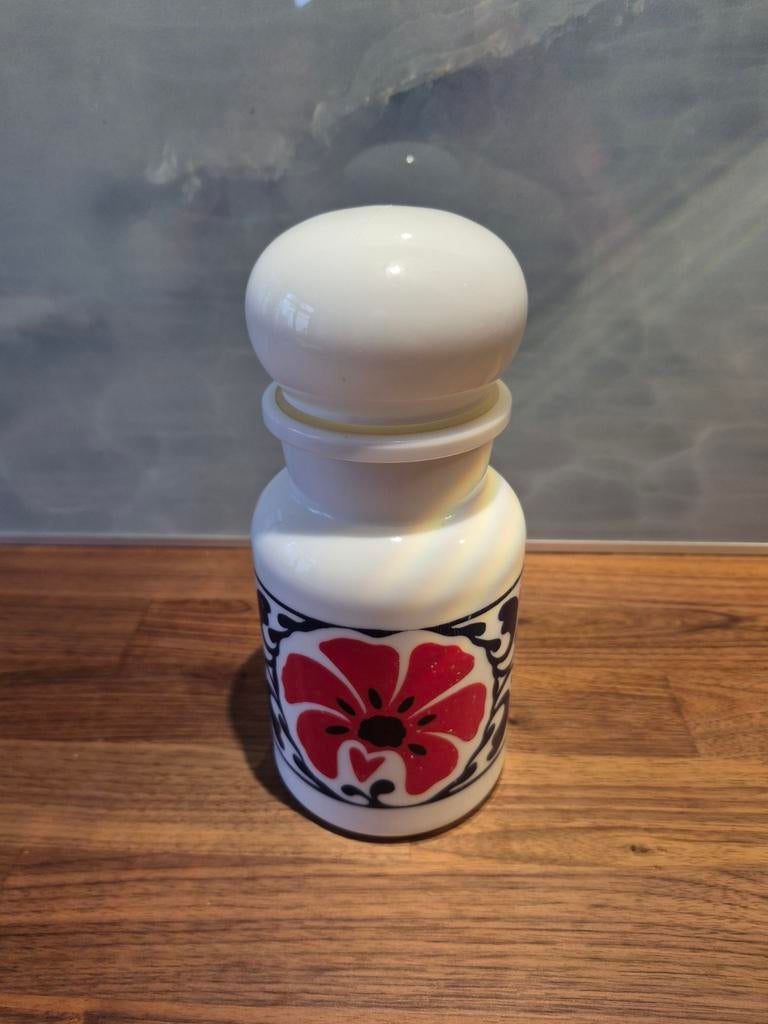 Vintage apothekers Glazen Pot met Bloemenpatroon, Ophalen of Verzenden