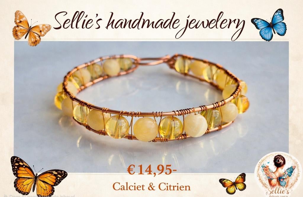 🦋 Sellie's handmade jewelery 🦋, Ophalen of Verzenden, Nieuw, Geel, Met edelsteen