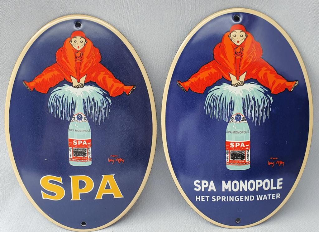 2 Emaille deurpostjes Spa, Verzamelen, Merken en Reclamevoorwerpen, Verzenden, Zo goed als nieuw, Reclamebord