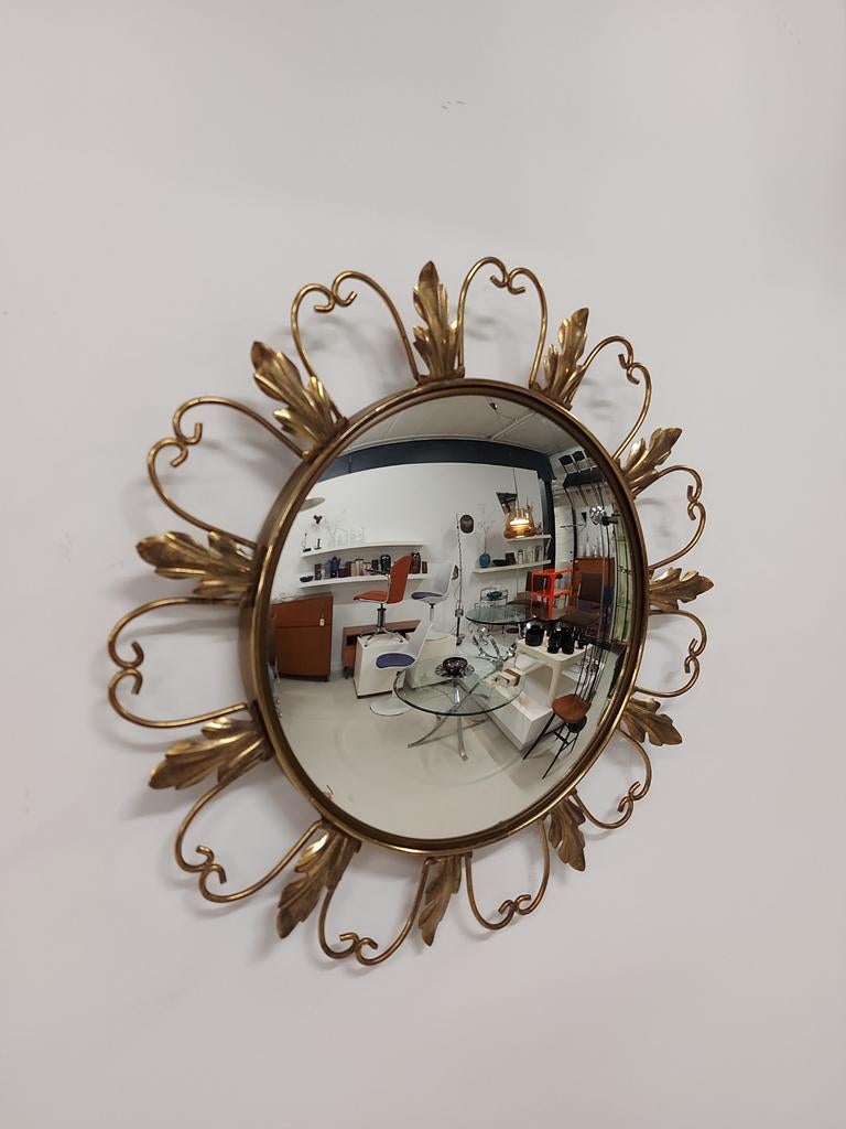 Vintage zonnespiegel messing mirror hollywood regency, Ophalen, Gebruikt, Onbekend, 50 tot 75 cm