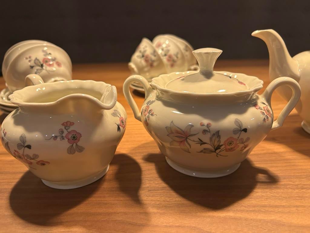 Vintage Mosa Maastricht Theeservies - 5 Bogen Bloemendecor, Antiek en Kunst, Antiek | Servies los, Ophalen