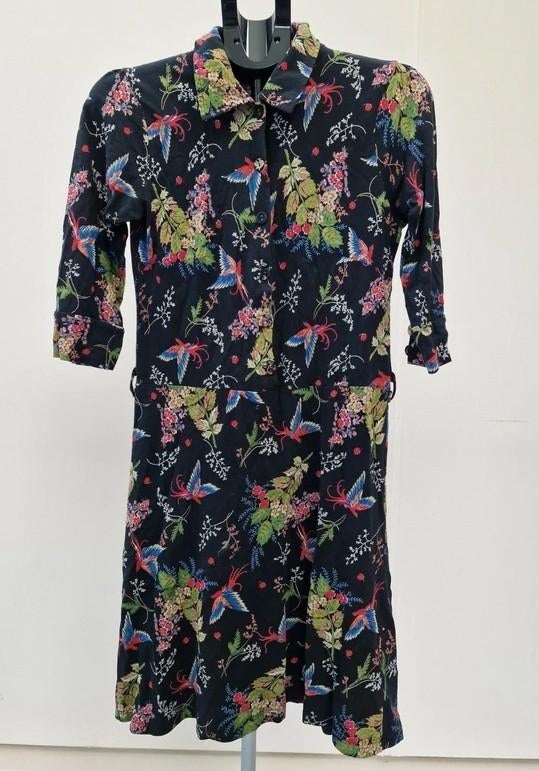 King Louie jurk met vogel- en bloemenprint maat M, Maat 38/40 (M), Zwart, Ophalen of Verzenden, Knielengte