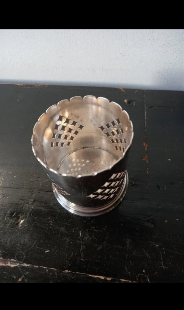 Vintage Posthoorn verzilverd lepelvaasje/theelichthouder, Ophalen of Verzenden