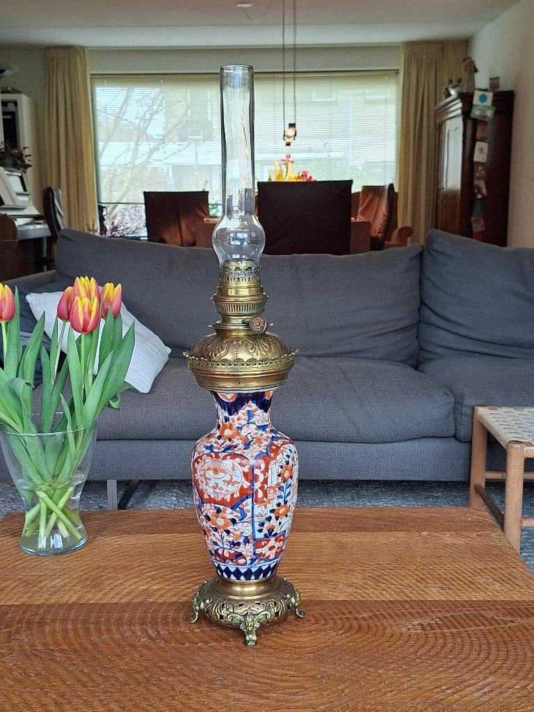 Originele Japanse Imari Petroleumlamp, Ophalen