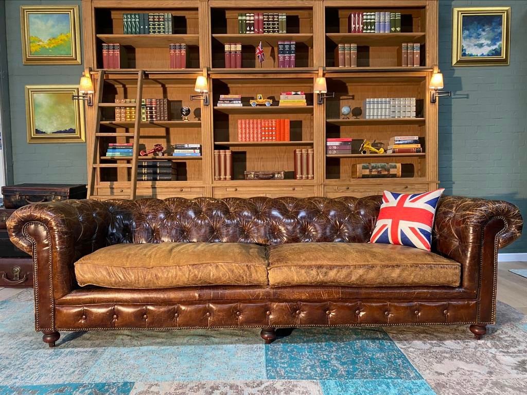XL Chesterfield bank vintage cognac GRATIS BEZORGD, Gebruikt, Ophalen of Verzenden, Rechthoekig, Leer