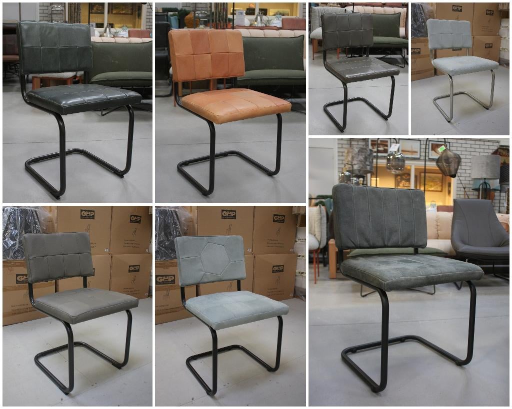 8 x leuke eetkamerstoel NELSON Jess Design leer sledestoel, Ophalen, Gebruikt, Leer, Vijf, Zes of meer stoelen