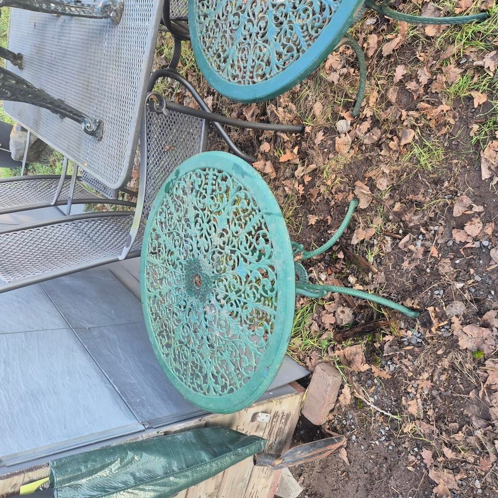 Gietijzeren tuinset met dames en herenmodel, Tuin en Terras, Tuinstoelen, Ophalen, Gebruikt, Metaal