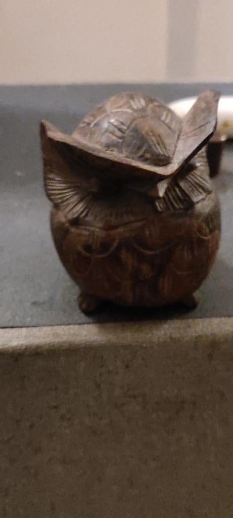 Houten gesneden uil, Tuin en Terras, Ophalen of Verzenden, Gebruikt, Hout, Dierenbeeld