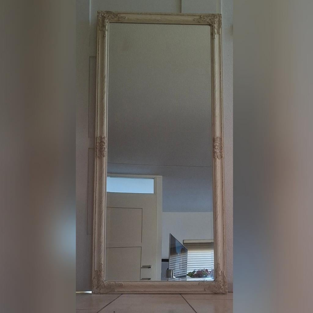 Spiegel, Barok stijl, rechthoekig (72b x 1.62h x 3d), wit, Ophalen, Gebruikt, 150 tot 200 cm, Rechthoekig