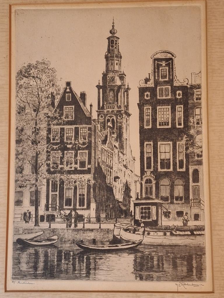 Ets  Amsterdam met de Oude Kerk H Roodenburg, Ophalen of Verzenden