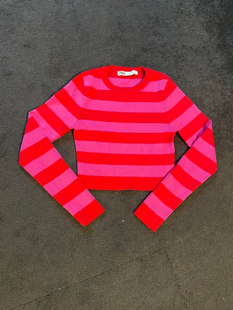 Roze/rood gestreepte longsleeve, Kleding | Dames, Tops, Zara, Ophalen of Verzenden, Zo goed als nieuw, Maat 36 (S)