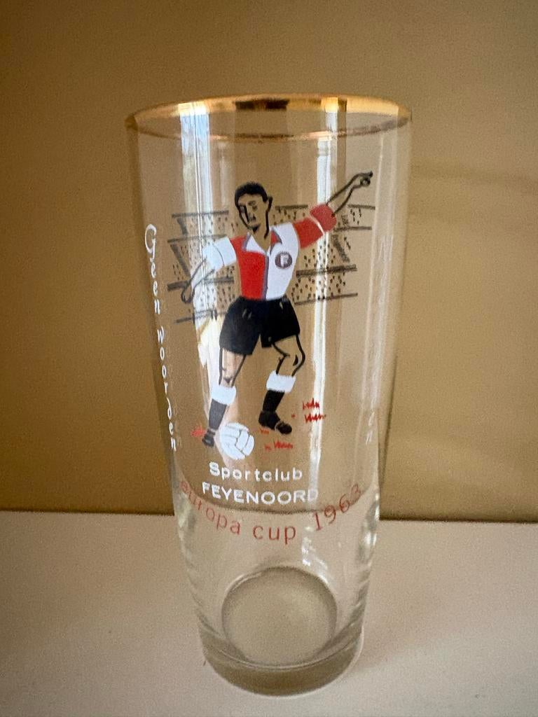 Vintage Feijenoord Bierglas - Europa Cup 1963, Ophalen of Verzenden