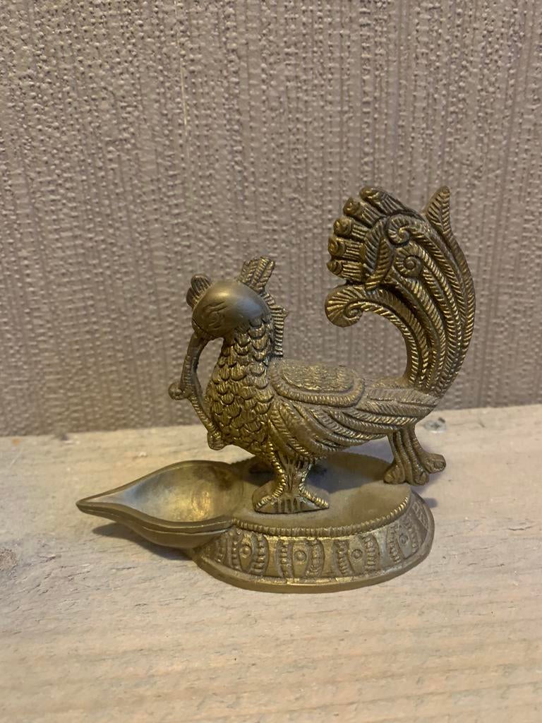 Vintage Messing Peacock Divi Olielamp, Ophalen of Verzenden