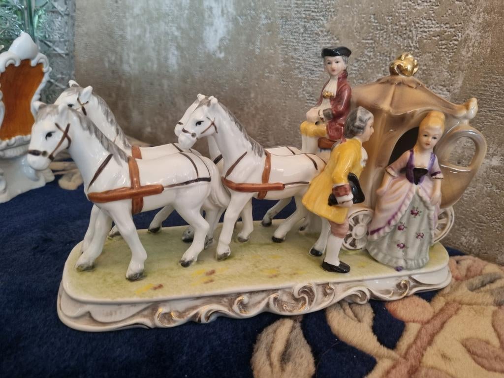 Antiek Saksisch Dresden Porseleinen Koets met Figuren, Antiek en Kunst, Antiek | Porselein, Ophalen of Verzenden