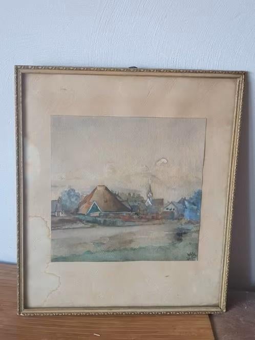 Aquarel witte kerk Sint Pancras W. Gilles 1941 oude situatie, Ophalen