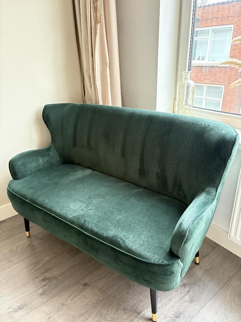Donkergroene velvet tweezitsbank, Ophalen, Minder dan 75 cm, Tweepersoons, Zo goed als nieuw