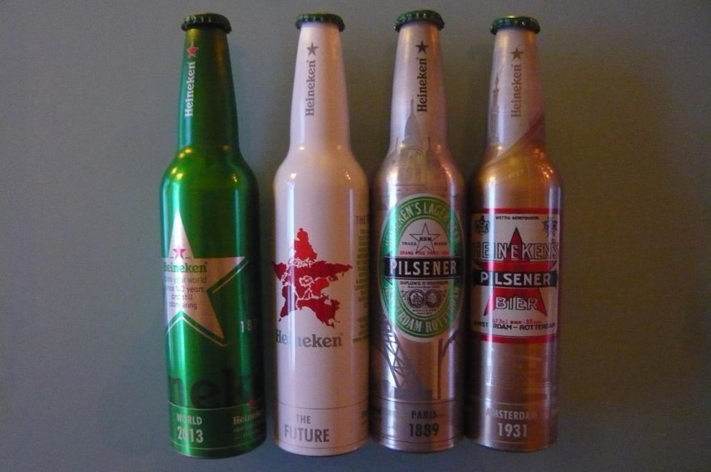 4x Heineken aluminium flesjes, Ophalen of Verzenden, Gebruikt, Overige typen