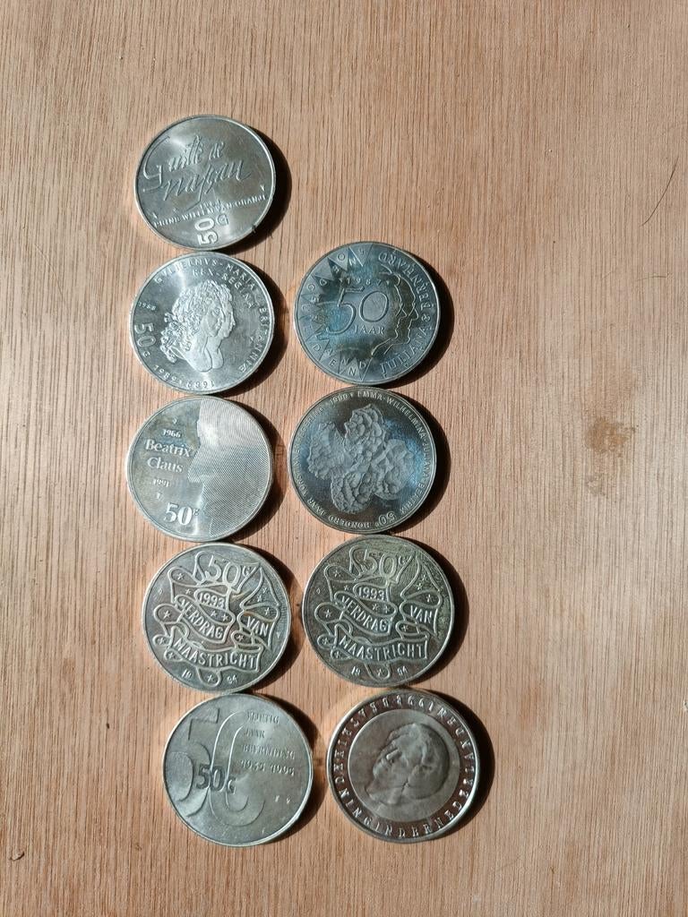TE KOOP: Set van 9 Zilveren 50 Gulden Munten (1984–1998), Koningin Beatrix, Zilver, Ophalen of Verzenden, Losse munt