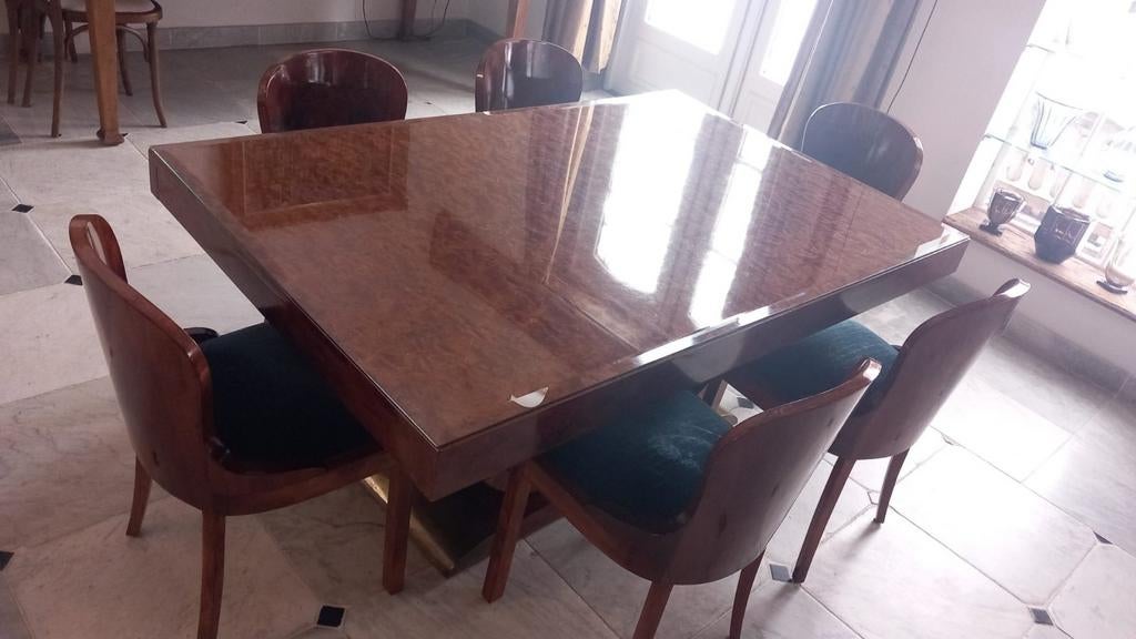 Unieke Art Deco tafel met 6 stoelen, Antiek en Kunst, Antiek | Meubels | Tafels, Ophalen
