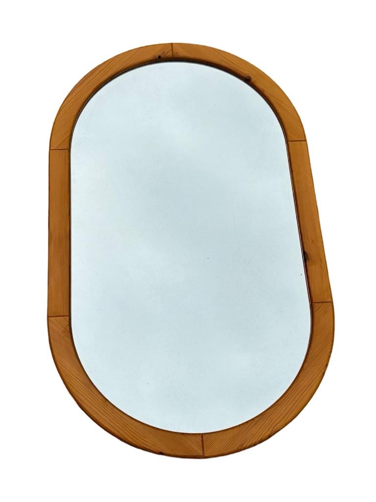 Vintage spiegel Jaren 70 Ovale Grenen Hout Zweeds Design, Ophalen, Minder dan 50 cm, Gebruikt, Vintage Spiegel