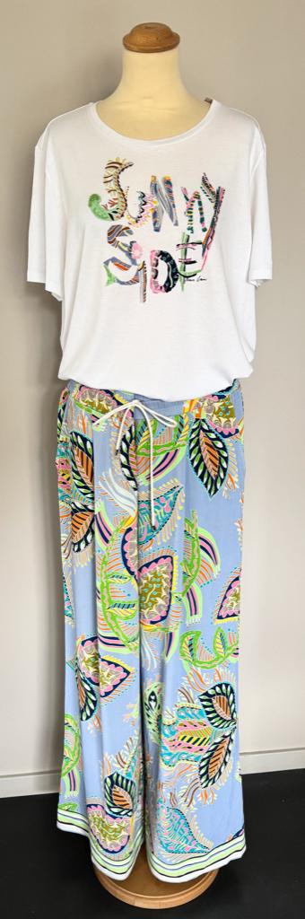 Fleurige broek met shirt van Marccain (7 = 46), CF laan, Blauw, Maat 46/48 (XL) of groter, Zo goed als nieuw