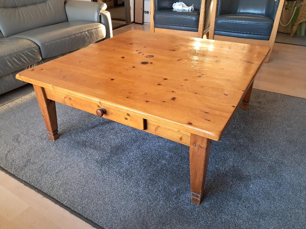 Antiekgrenen salontafel met 2 lades, Ophalen, Gebruikt, Vierkant, Minder dan 50 cm