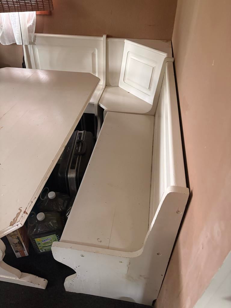 Houten hoekbank met eettafel en opbergruimte, Huis en Inrichting, Ophalen, Gebruikt, 100 tot 150 cm, 50 tot 100 cm