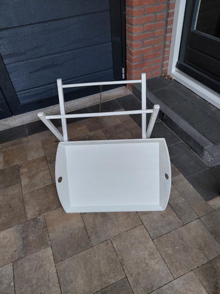 Houten Butlertray - Wit - Inklapbaar, Ophalen, Hout, 2 zitplaatsen