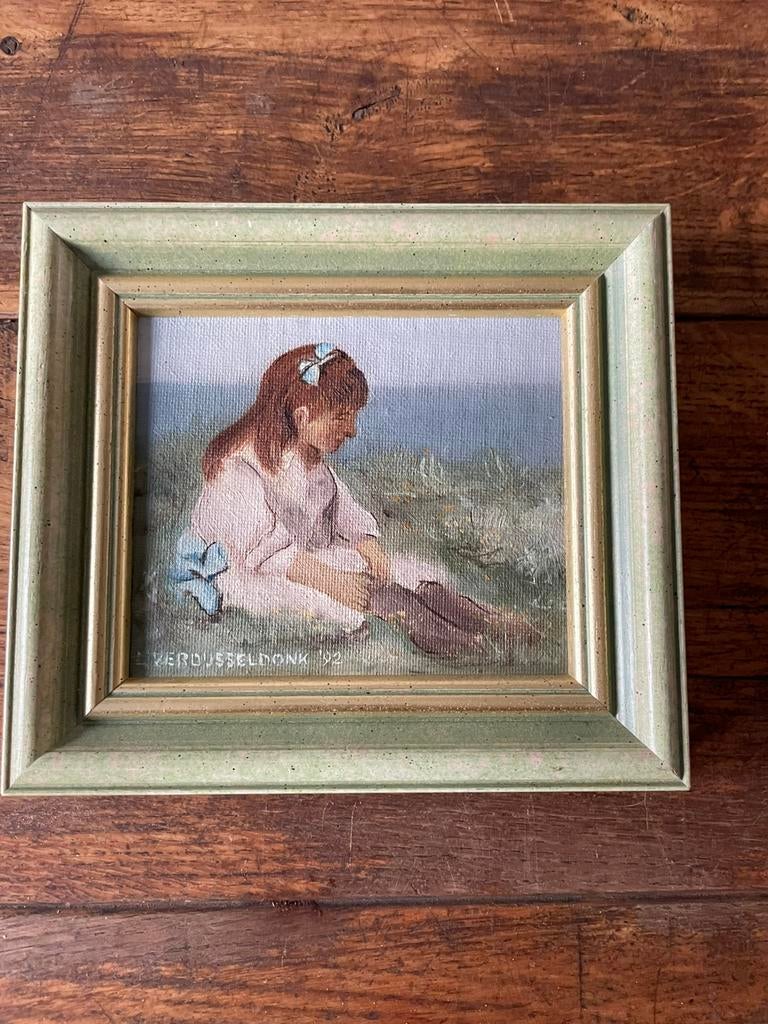 Vrouw zittend in duinen, Antiek en Kunst, Kunst | Schilderijen | Klassiek, Ophalen of Verzenden