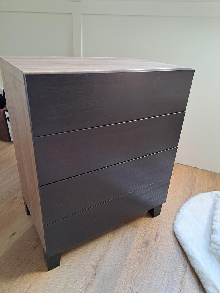 Ikea Kastje met 4 Lades - Houtkleur & Zwart, Ophalen, 50 tot 100 cm, Zo goed als nieuw, Minder dan 100 cm