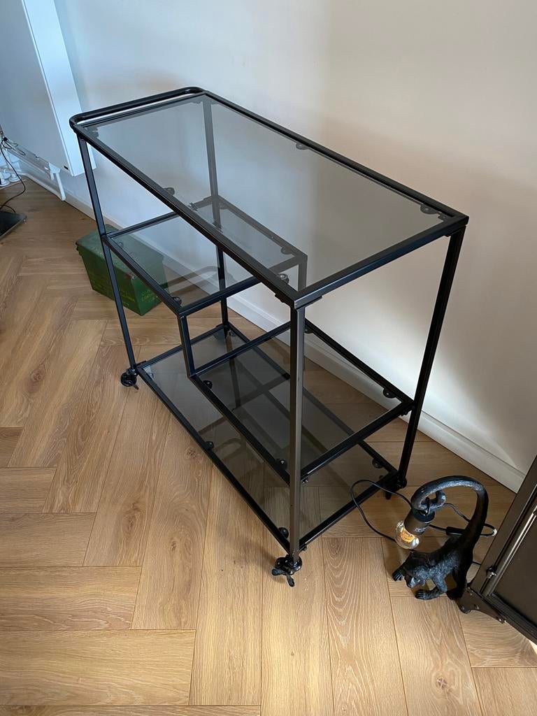 Woood trolley Leona metaal/rookglas zwart, Ophalen of Verzenden, Gebruikt