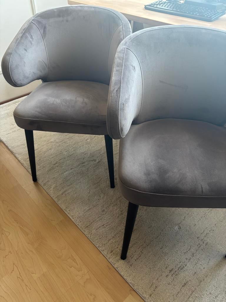 4 Richmond eetkamerstoelen steen grijs velvet, Ophalen, Zo goed als nieuw, Grijs, Vier