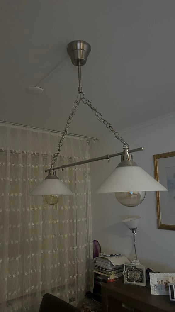 Ikea plafondlamp met twee kappen, Huis en Inrichting, Lampen | Hanglampen, Ophalen of Verzenden, Gebruikt, Glas, 50 tot 75 cm