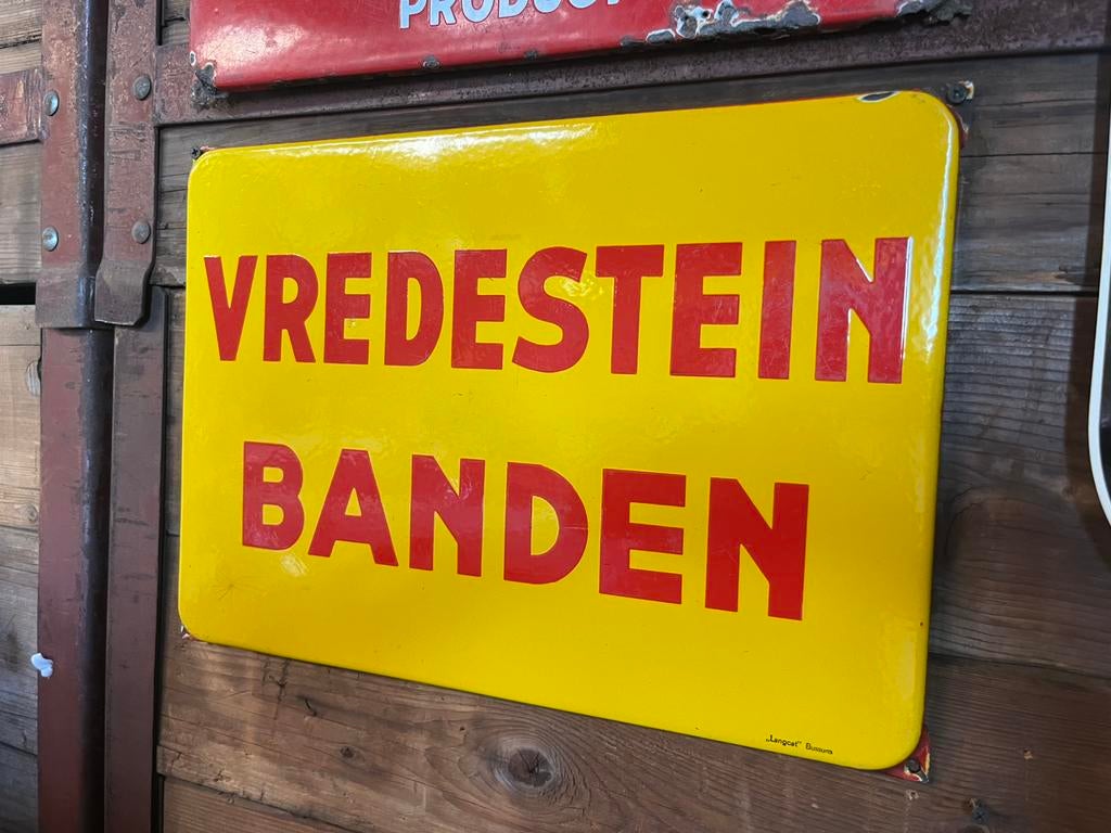 Vredestein emaille reclamebord Langcat Bussum, Verzamelen, Reclamebord, Gebruikt, Ophalen of Verzenden, X
