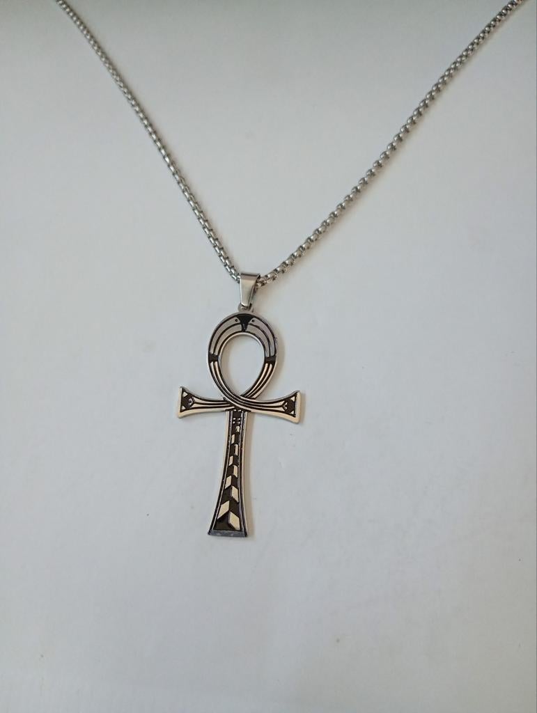 Zilverkleurige Ankh hanger plus ketting nieuw, Ophalen of Verzenden, Nieuw, Zilver, Overige materialen