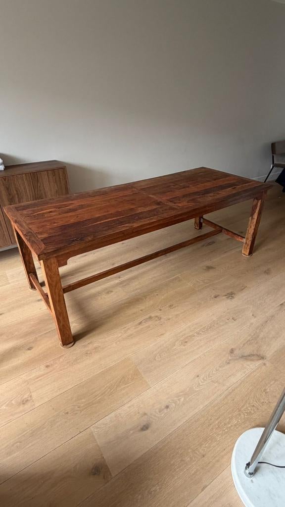 Houten eettafel van palissander, rozenhout 220x90x77 cm, Ophalen, Gebruikt, Modern, Robuust, Landelijk, 200 cm of meer