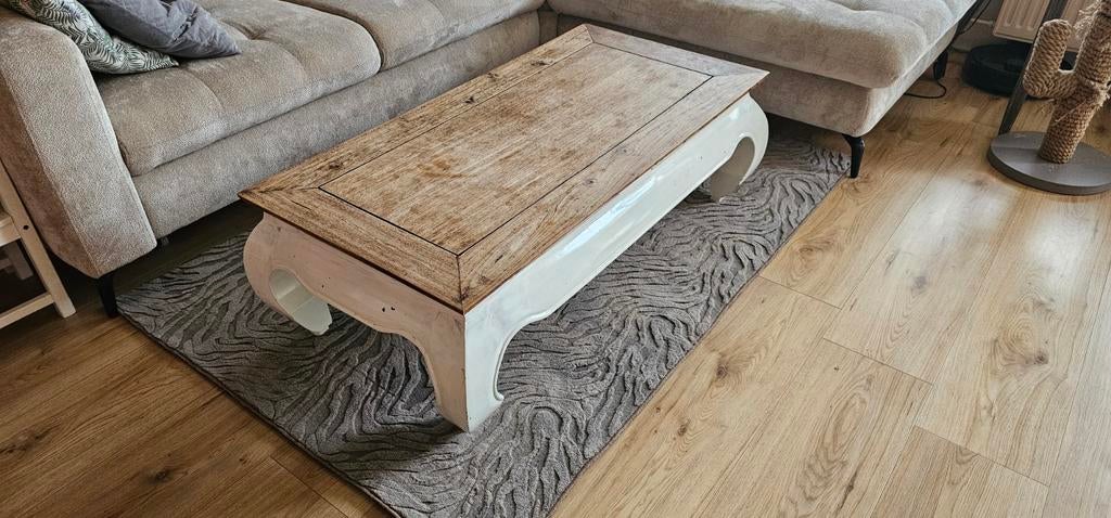 Opium salontafel 120x60 cm - Hout met witte poten, Gebruikt, 100 tot 150 cm, 50 tot 100 cm, Rechthoekig
