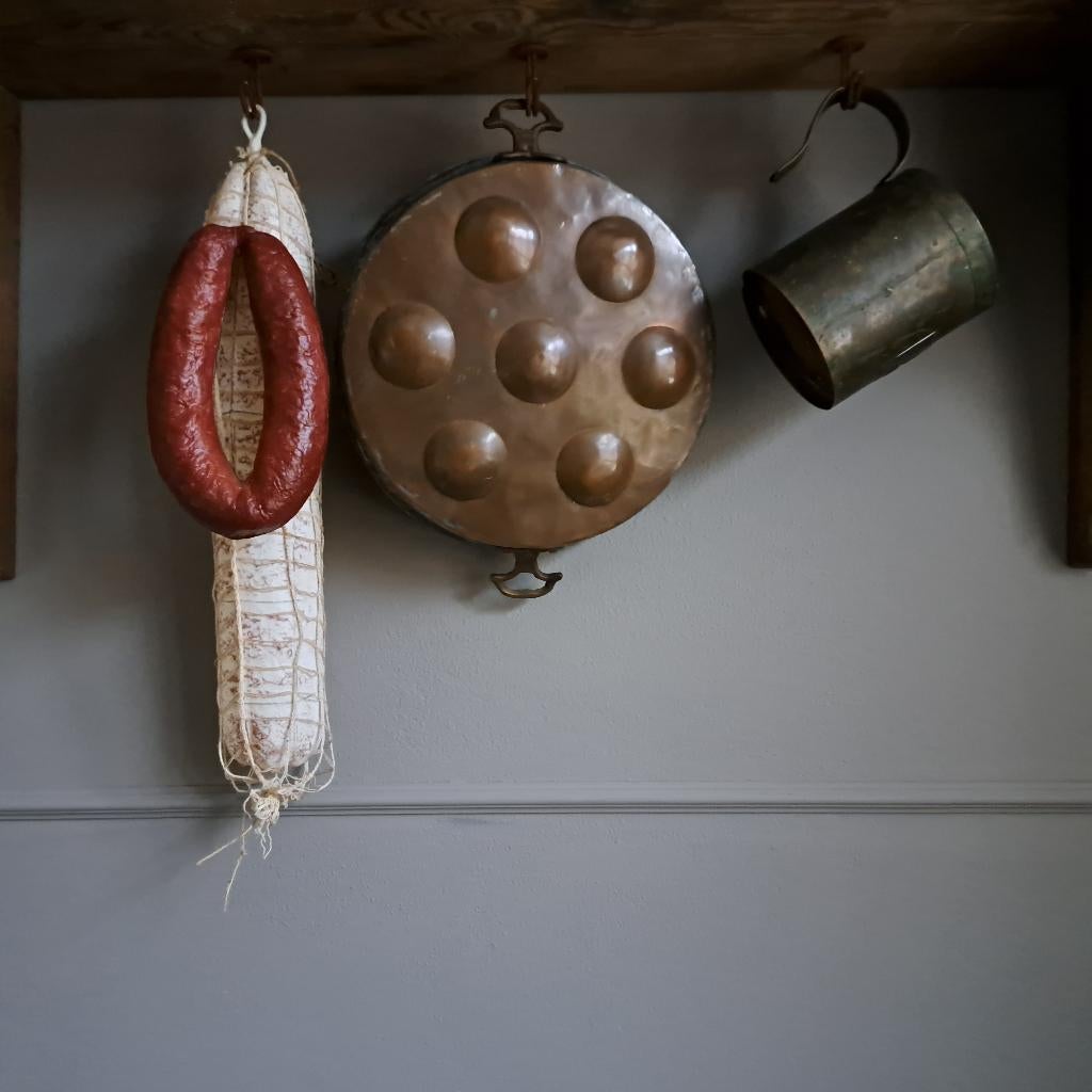 Brocante oude koperen poffertjespan slakkenpan *Etage3*, Gebruikt, ., Ophalen of Verzenden, .