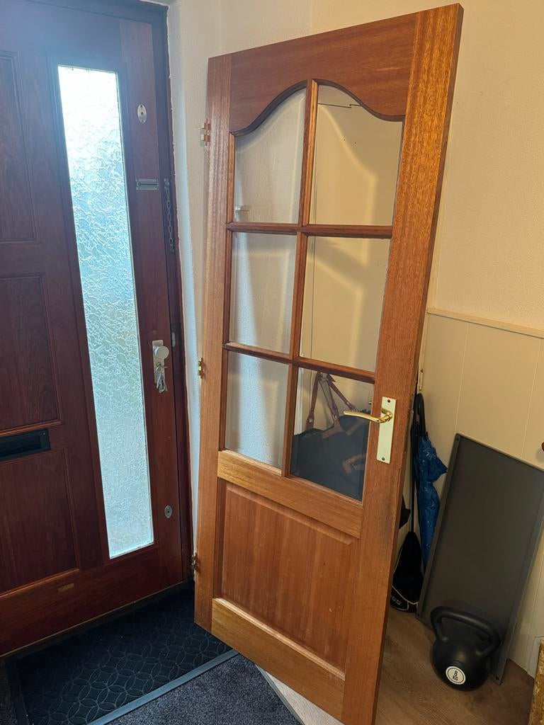 Houten binnendeur met glas, Ophalen, Gebruikt, 80 tot 100 cm, Binnendeur