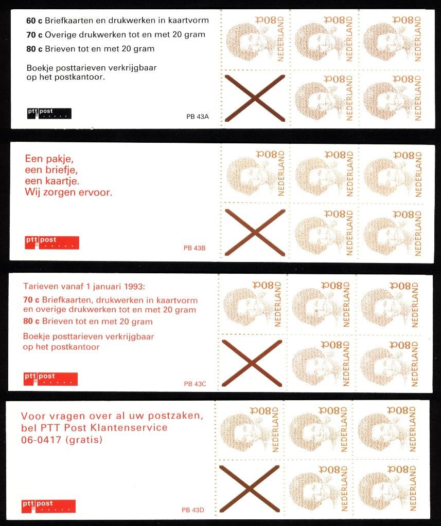 Ned. NVPH PB 43a b c en d 5 x 80ct Beatrix "inversie", Postzegels en Munten, Postzegels | Nederland, Ophalen of Verzenden, Na 1940